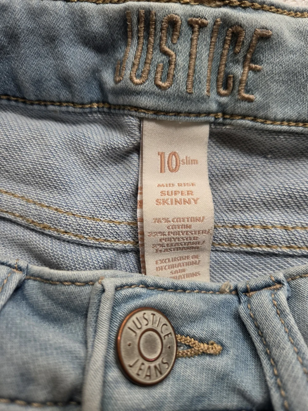 Justice Girls' Light Blue Skinny Denim Jeans Size 10 Slim